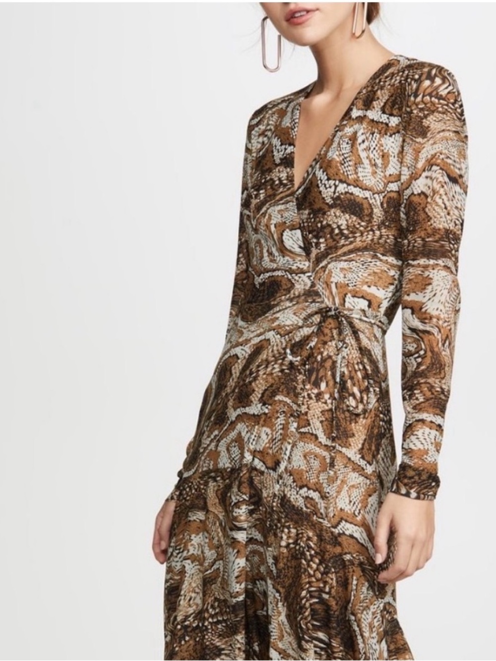 GANNI Tigers Eye Mesh Brown Maxi Dress Wrap Size EU 38 US Medium Or 8/10 Animal - Picture 2 of 11